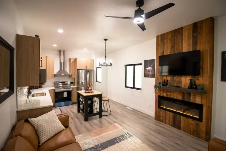 Modern interior of a Zip Kit Home with open-plan living and kitchen area.