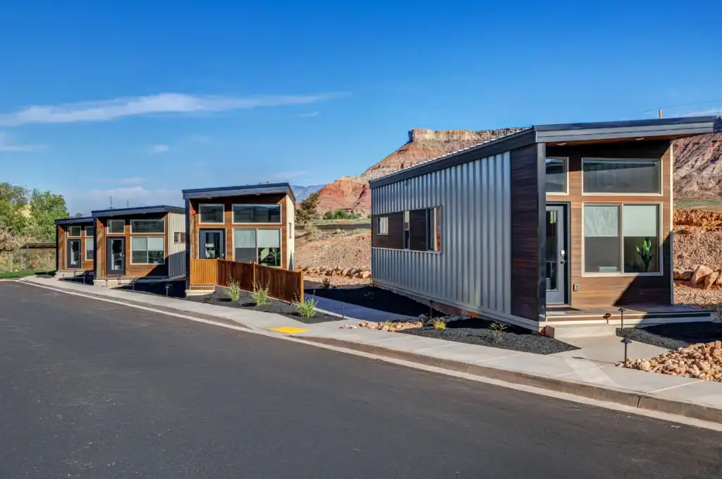 Contemporary modular homes with sleek design and large windows.
