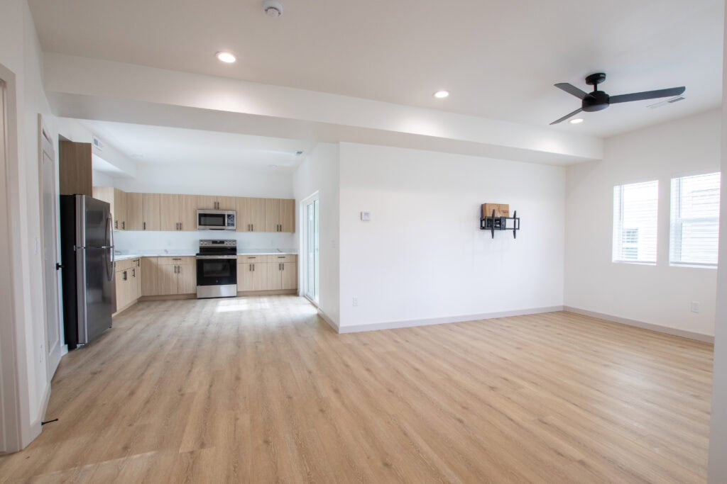 Zip Kit Homes Clyde interior with open living space and kitchen.