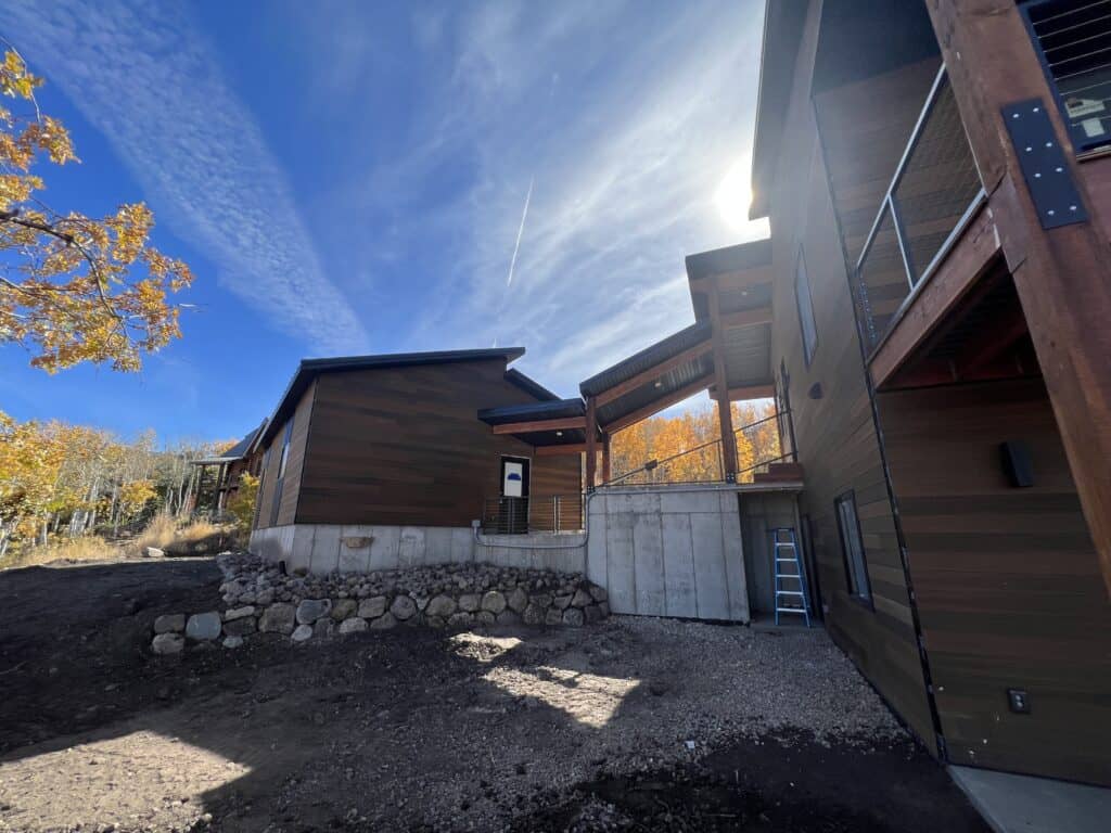 Moab exterior showing structural posts, deck above, and ground-level access.