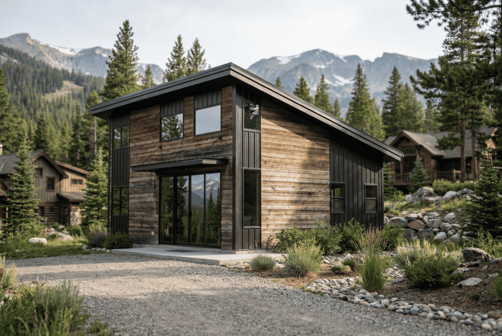 Modern Tahoe tiny home floor plan with two bedrooms and open living space for comfortable living.