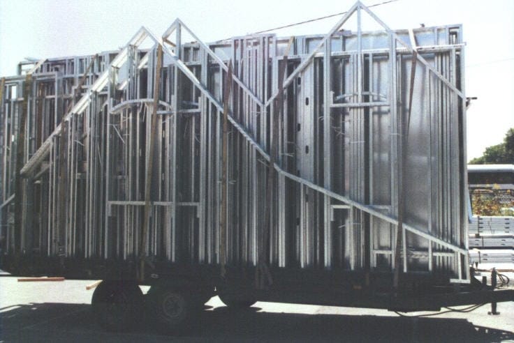 Steel frames being transported on a trailer