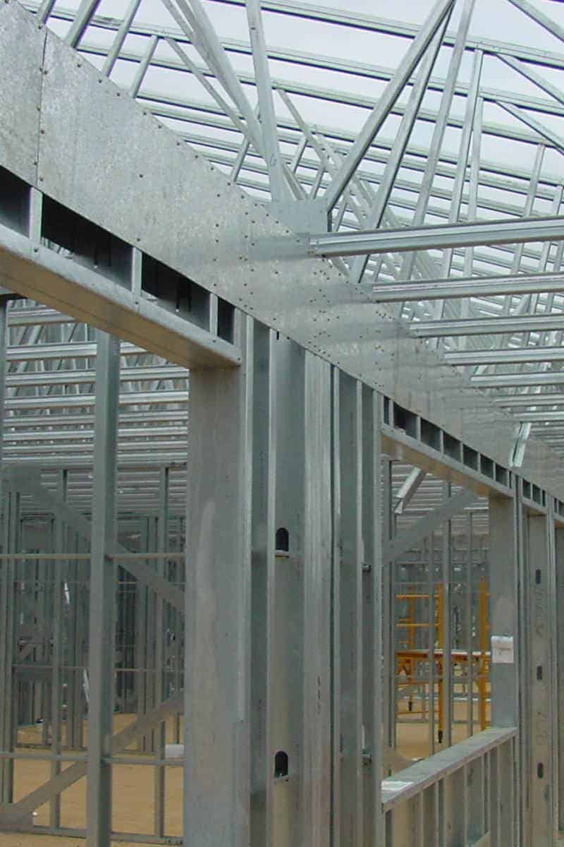 Steel framing structure for modular Zip Kit Homes under construction.