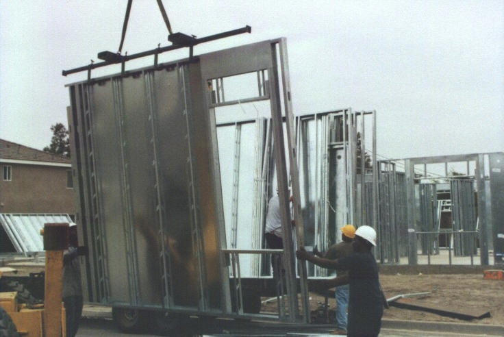Steel frame module being assembled for Zip Kit Homes prefab building.