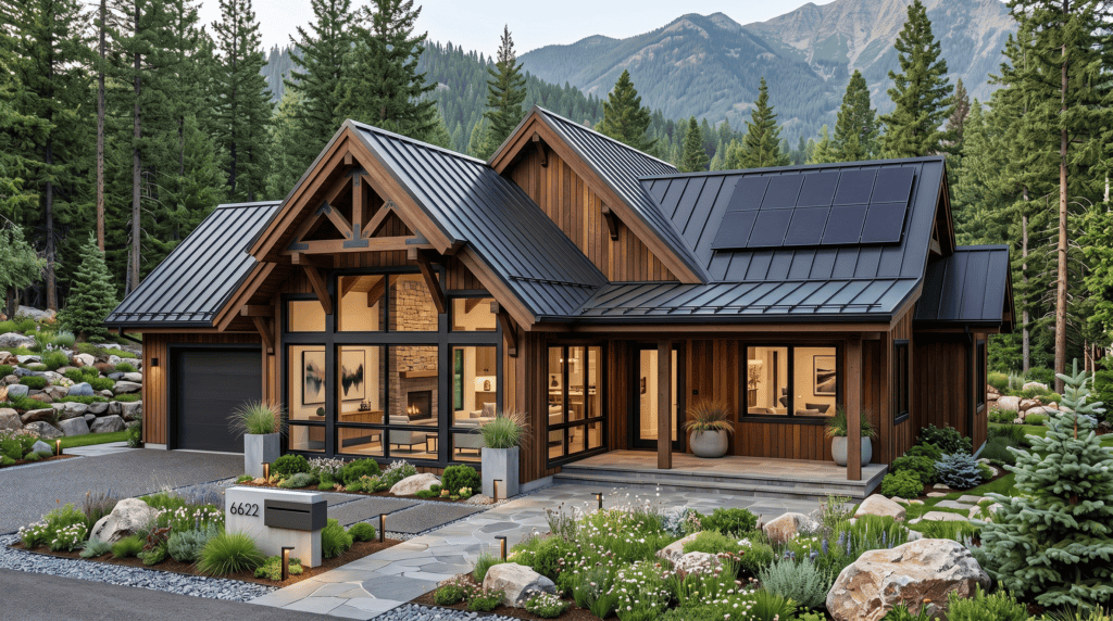 Modern Zip Kit Home featuring large windows, solar panels, and sleek design for sustainable living.