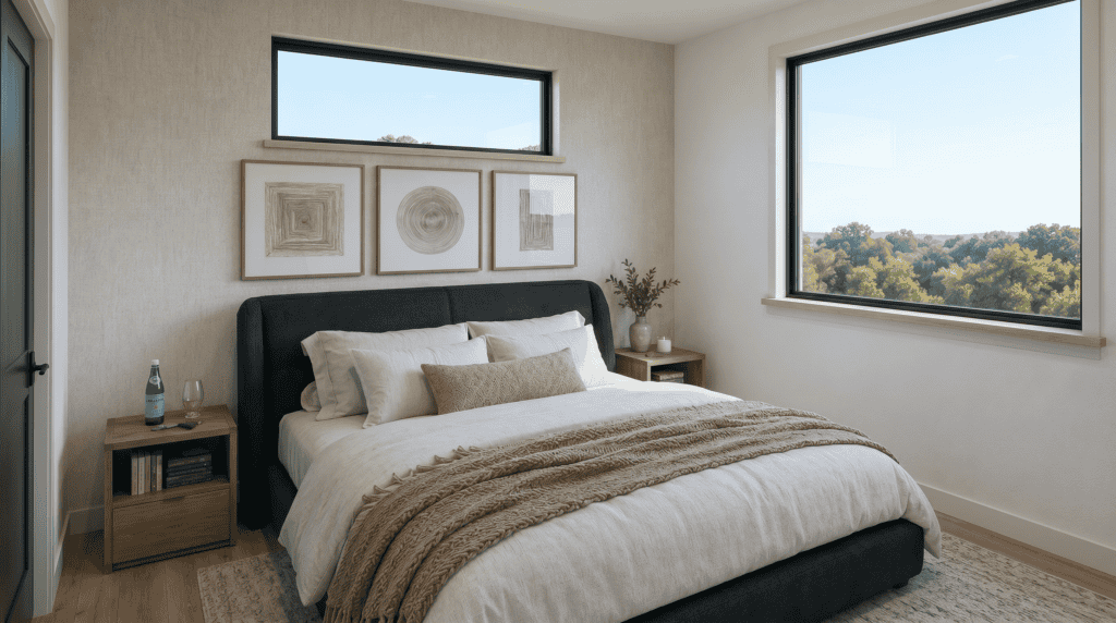 Peaceful primary bedroom in the Birch floor plan.