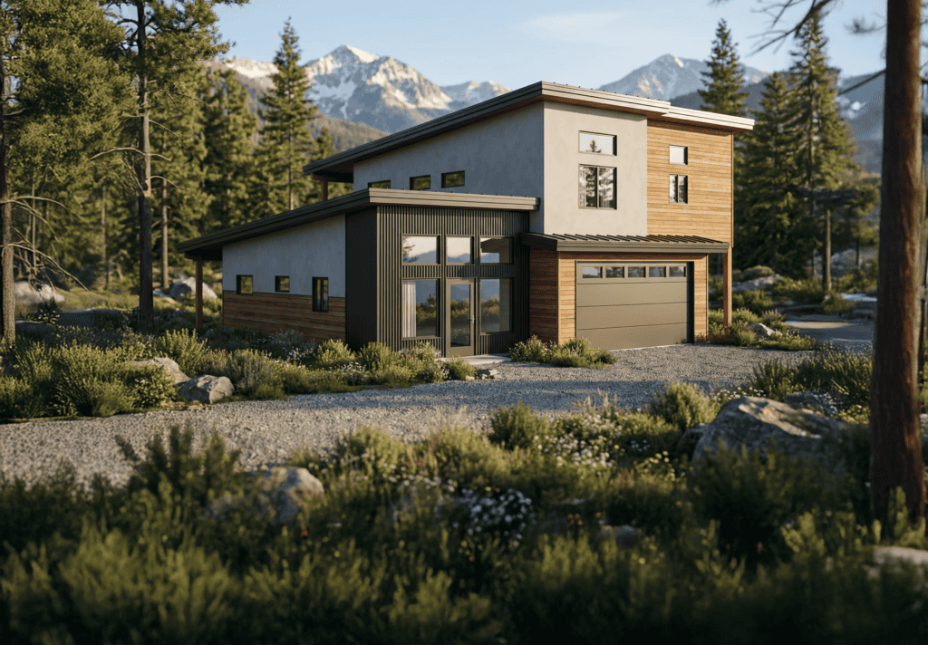 Modern Hayden tiny home with mountain views and natural wood exterior.