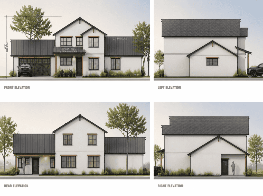 Modern Zip Kit Home floor plan with 2 bedrooms, garage, and covered porch for efficient living.