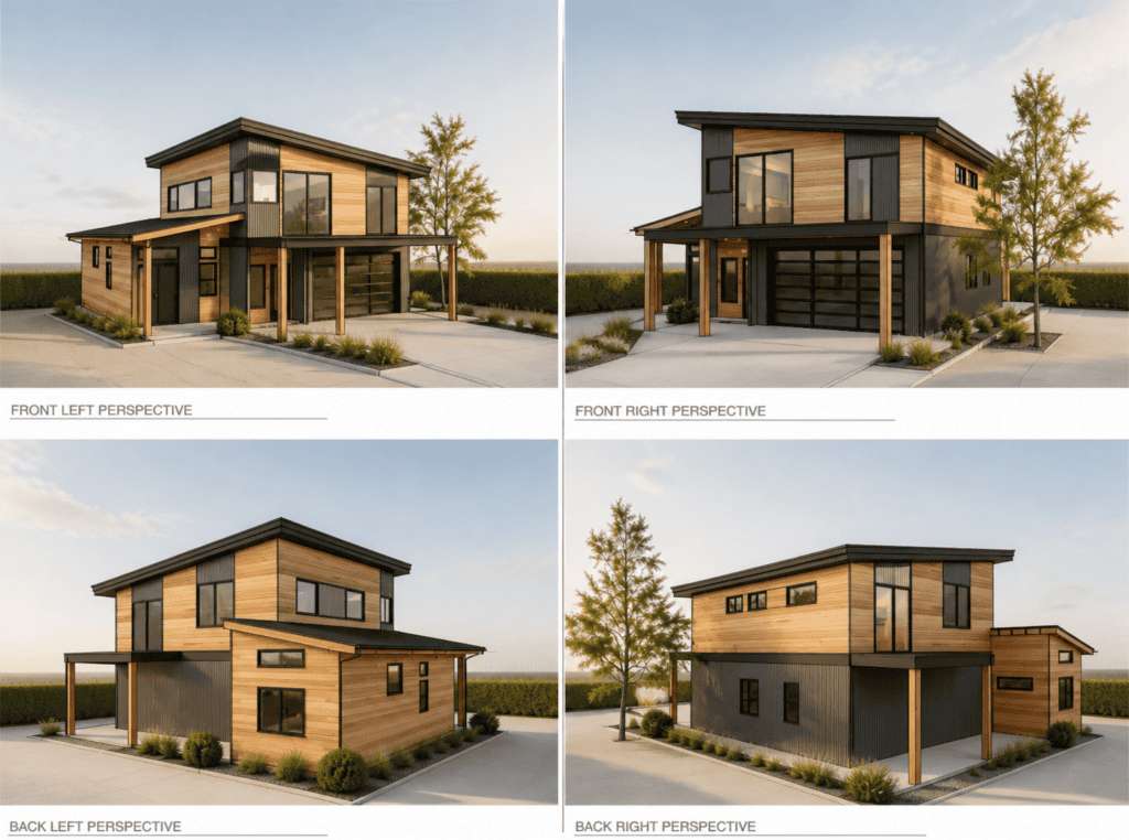 Modern prefab tiny home with sleek design and large windows, ideal for compact living.