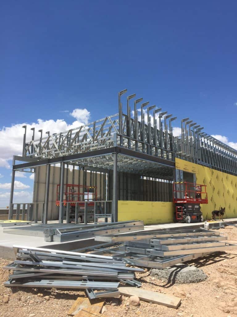 Steel frame building skeleton