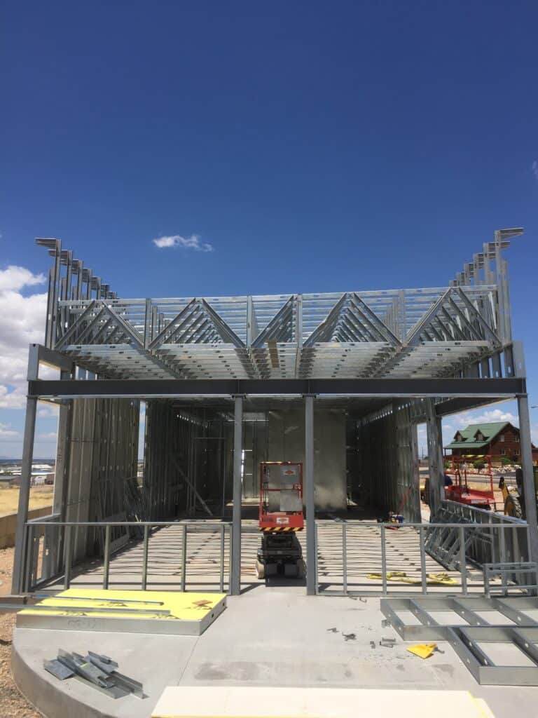Steel frame skeleton of the Tropical Smoothie Cafe in Cedar City Ut.
