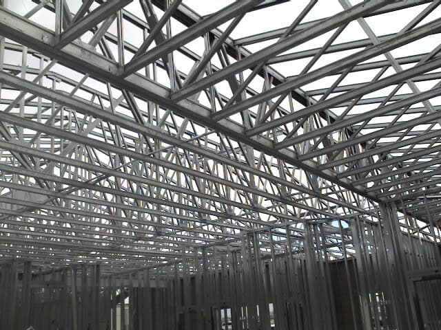 Steel frame construction for modular homes.