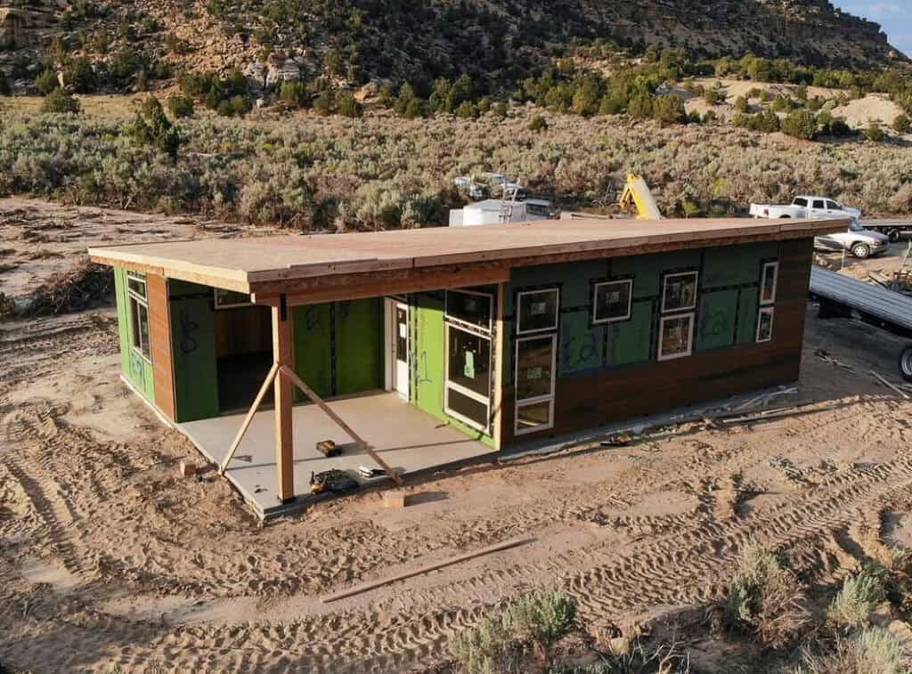 Modern prefab tiny home under construction by Zip Kit Homes.