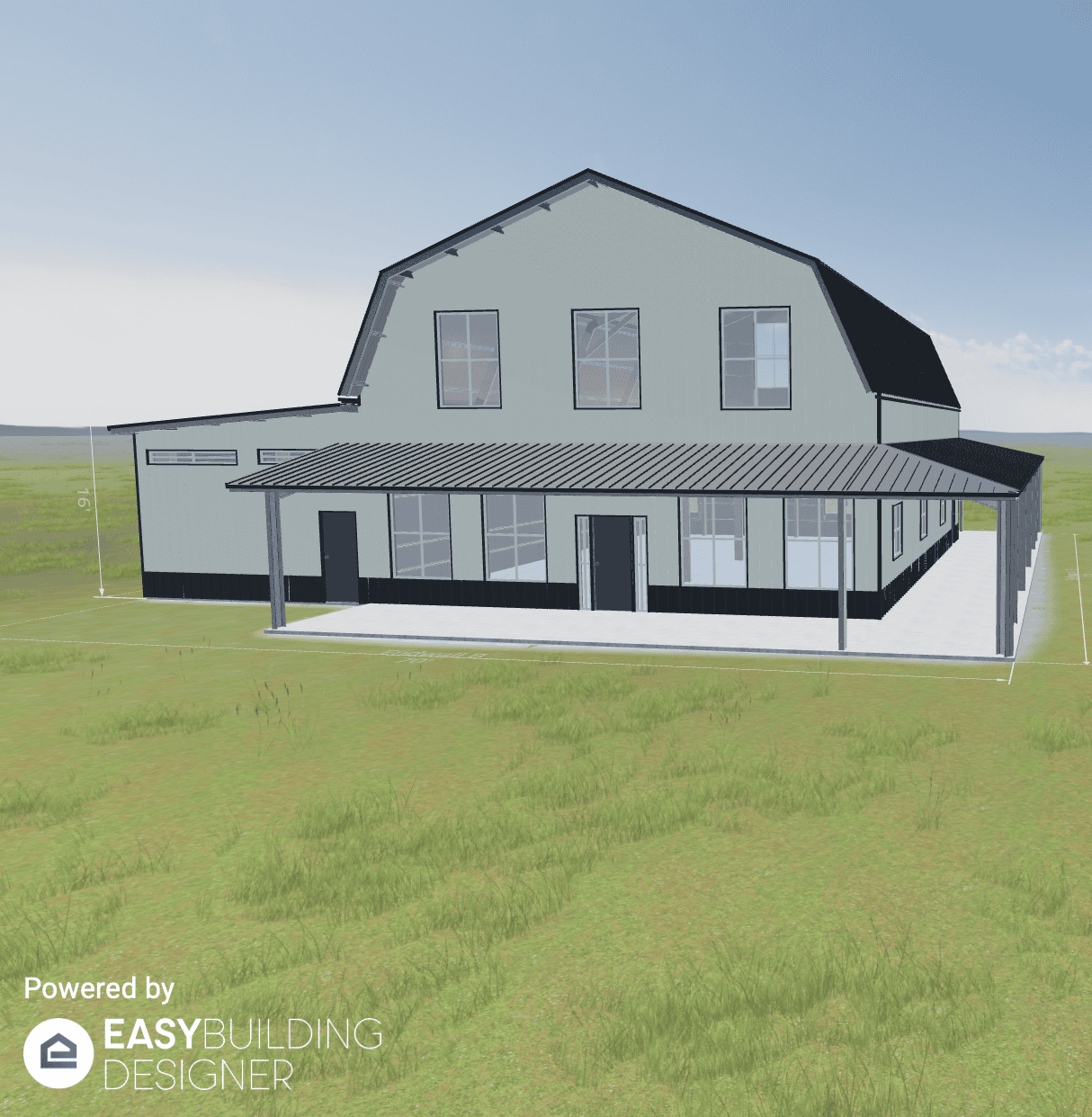 Modern two-story Zip Kit home with large windows and covered porch.