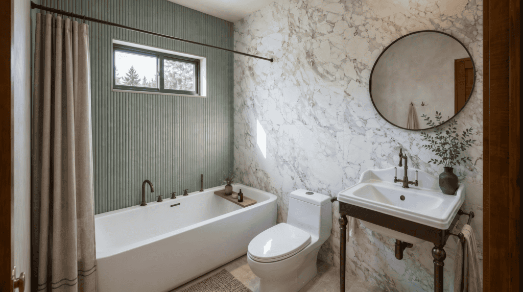 Big Sky Bathroom, with light airy feel. The perfect Mountain modern tiny vacation home.