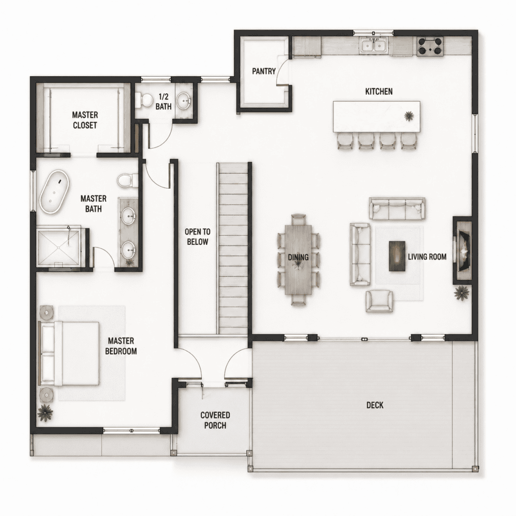 Detailed floor plan of the Columbia model by Zip Kit Homes.
