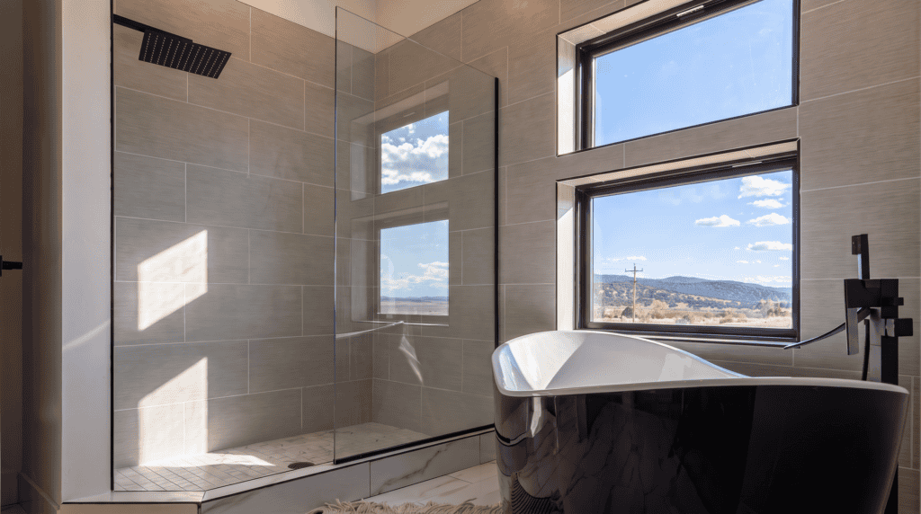 Columbia Floor Plan by Zip Kit Homes Primary Bathroom. Home kit bathrooms