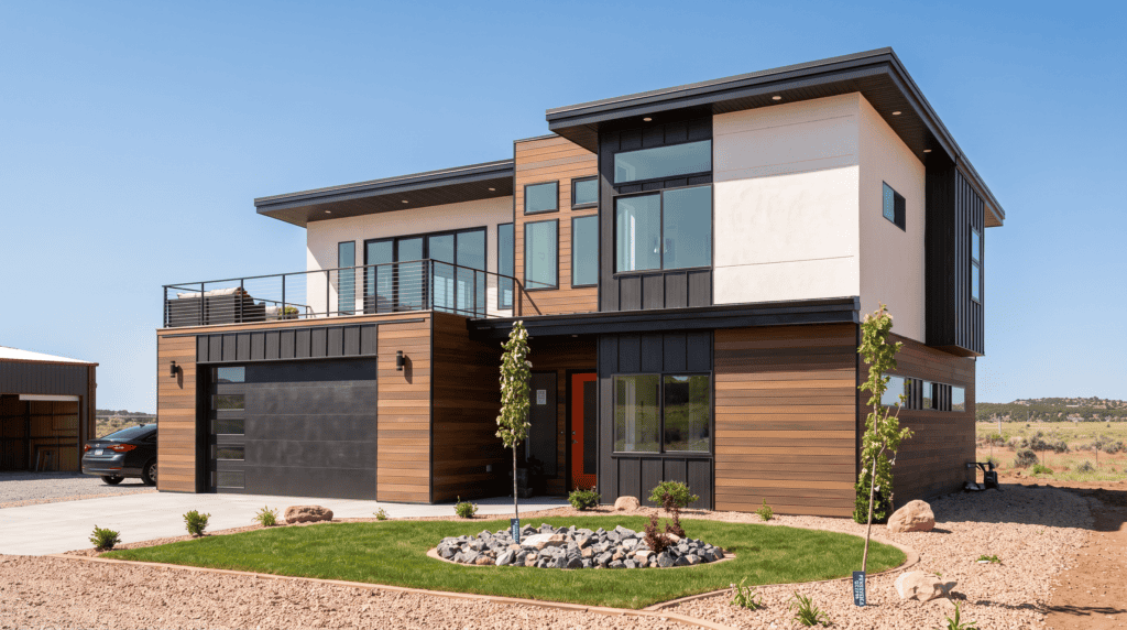 Zip Kit Homes Model Home. Kit Hom open house for mountain modern exterior enthusiasts.
