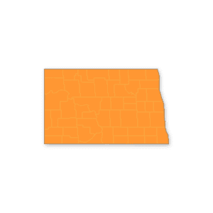 Map of delivery locations in North Dakota for Zip Kit Homes.