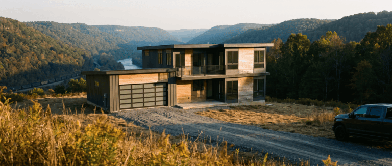 Contemporary Zip Kit home with large windows and modern design in a scenic landscape.