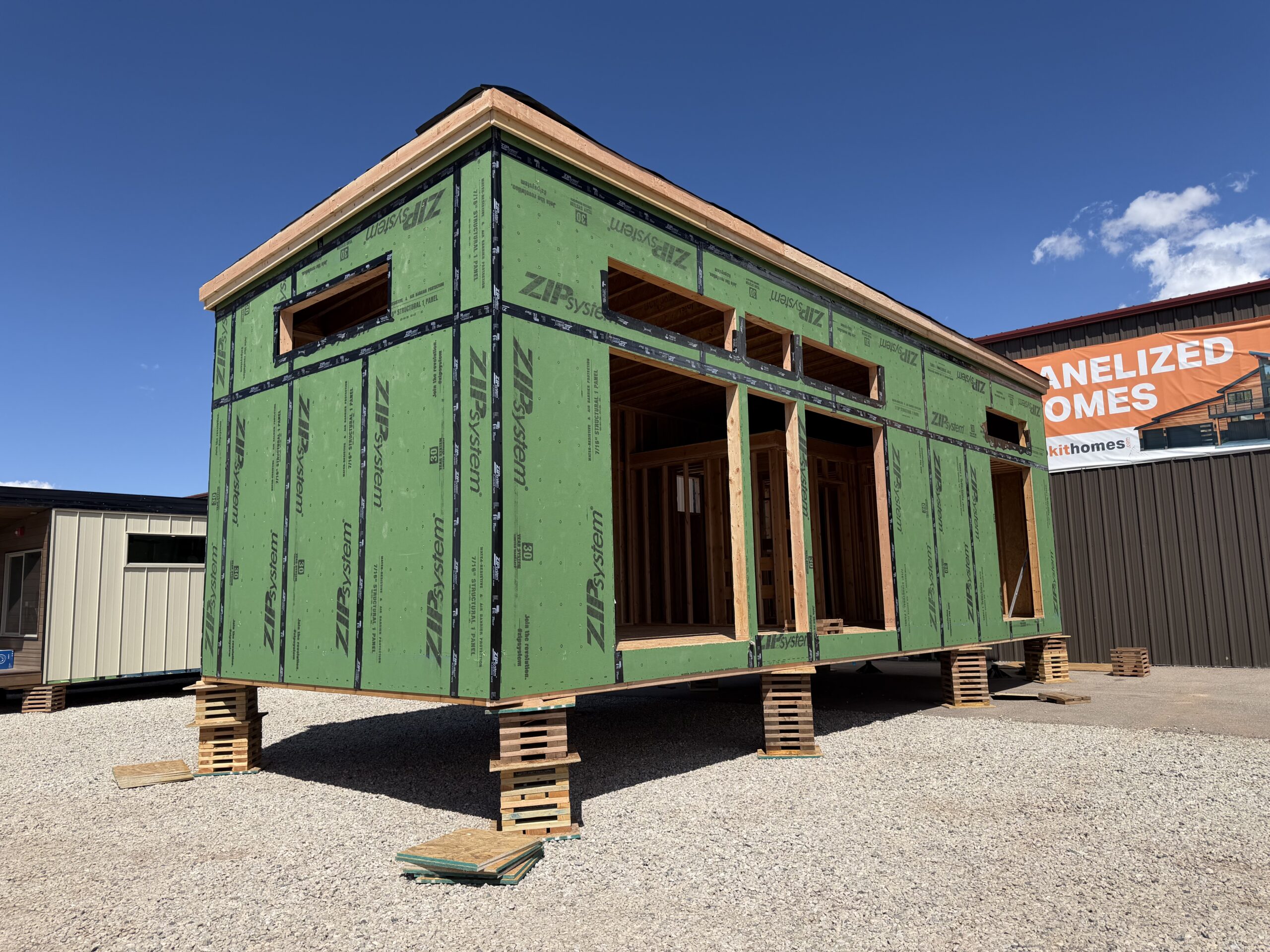 Custom Modular home framed without finishes.