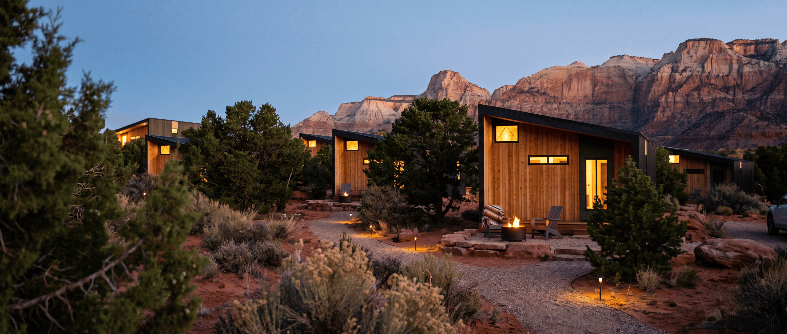 Sierra Landscape Hotel in Zion National Park at Sunset by zip kit homes and mountain valley prefab